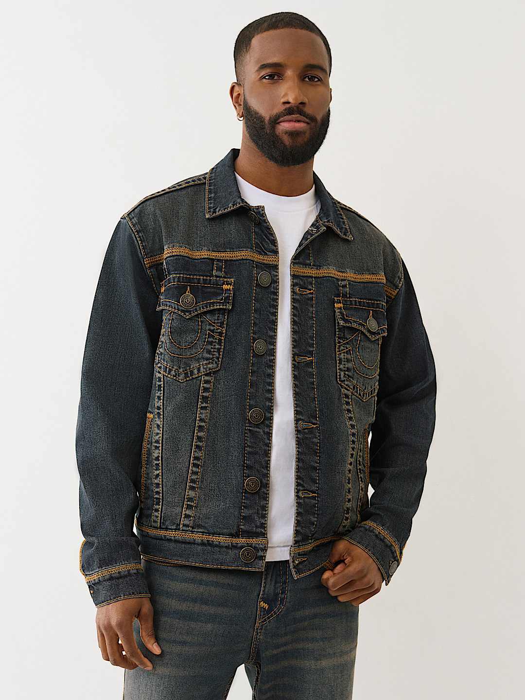 True Religion - SUPER T FLATLOCK DENIM TRUCKER JACKET