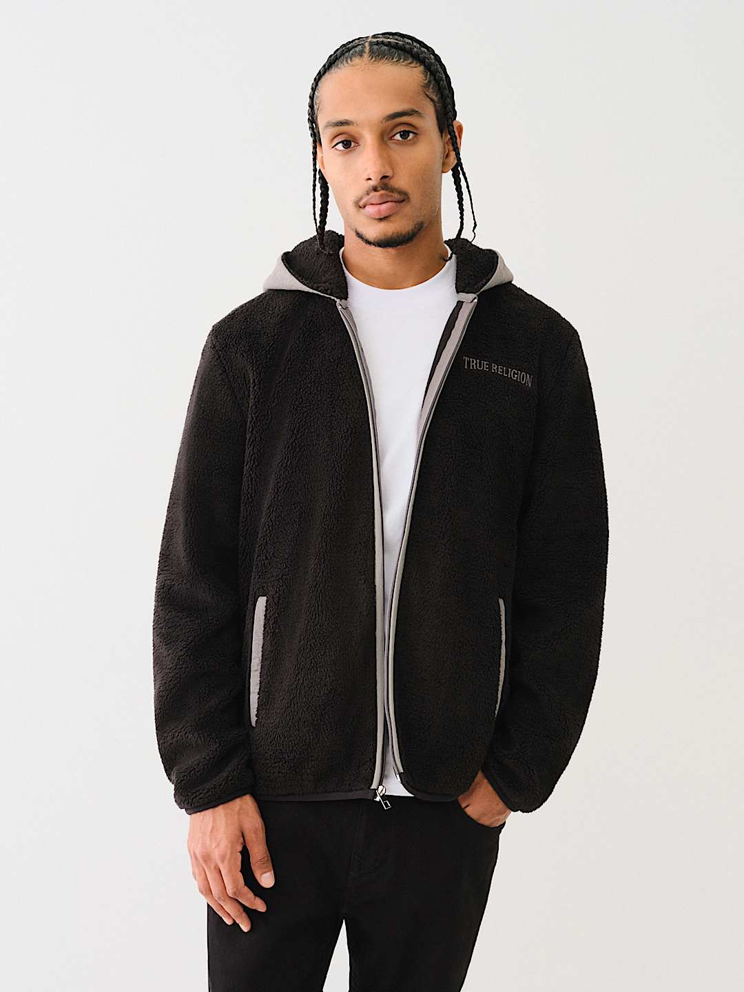 True Religion - CONTRAST SHERPA HOODED JACKET