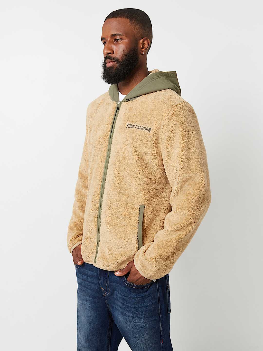 True Religion - CONTRAST SHERPA HOODED JACKET