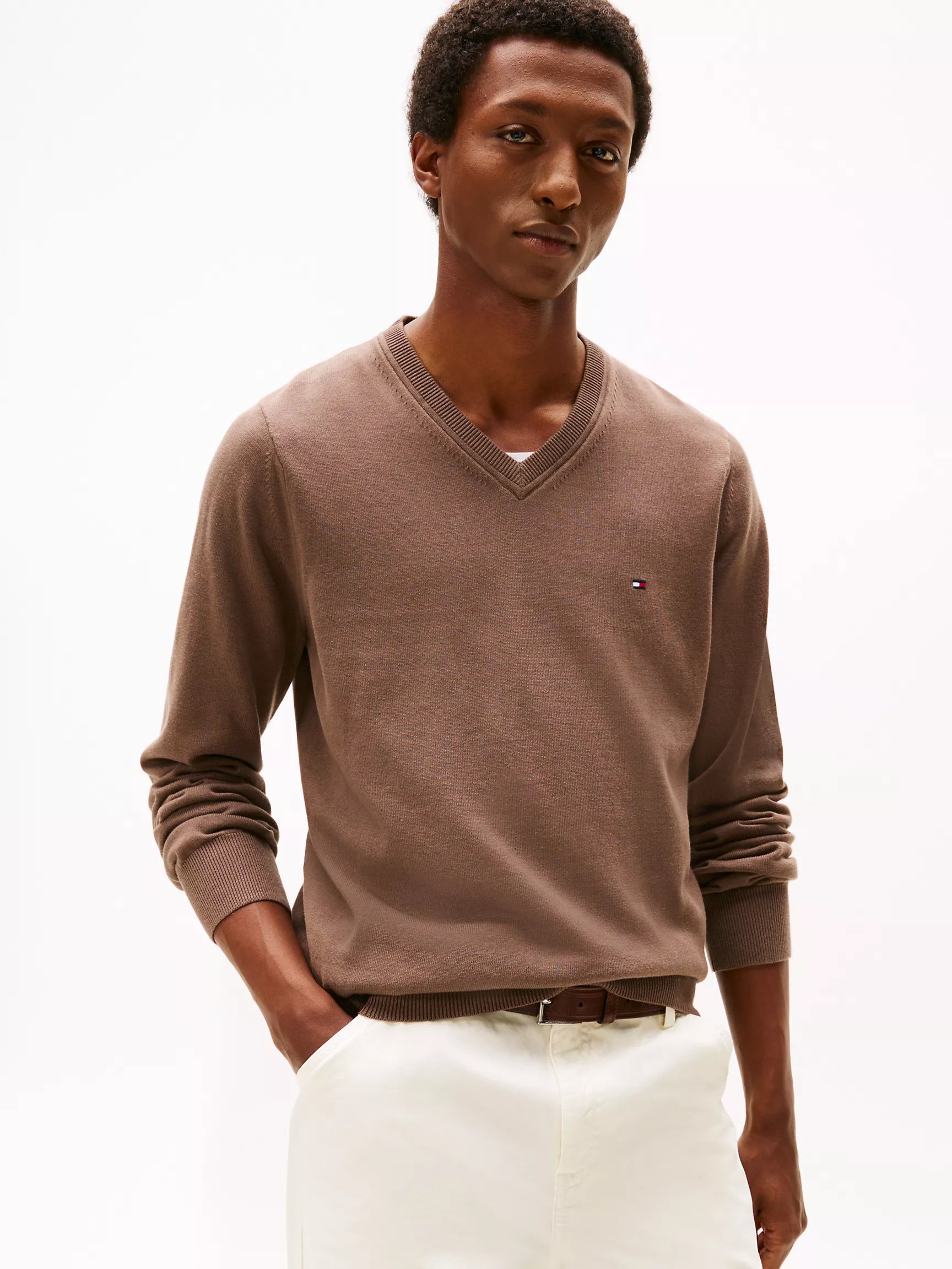 Tommy Hilfiger - Solid Logo V-Neck Sweater