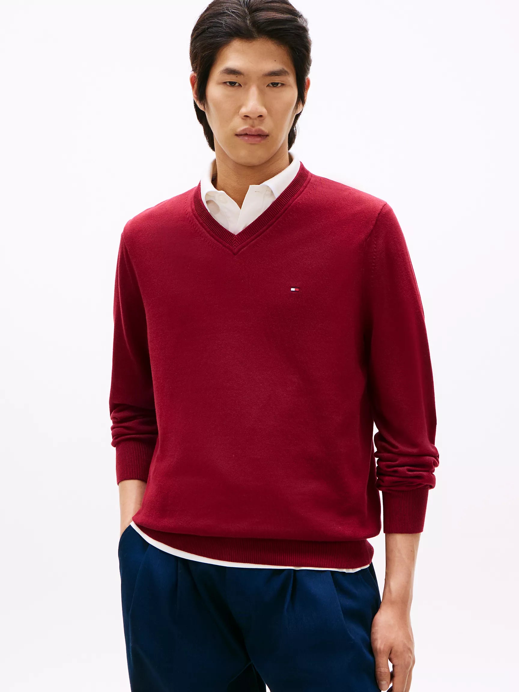 Tommy Hilfiger - Solid Logo V-Neck Sweater