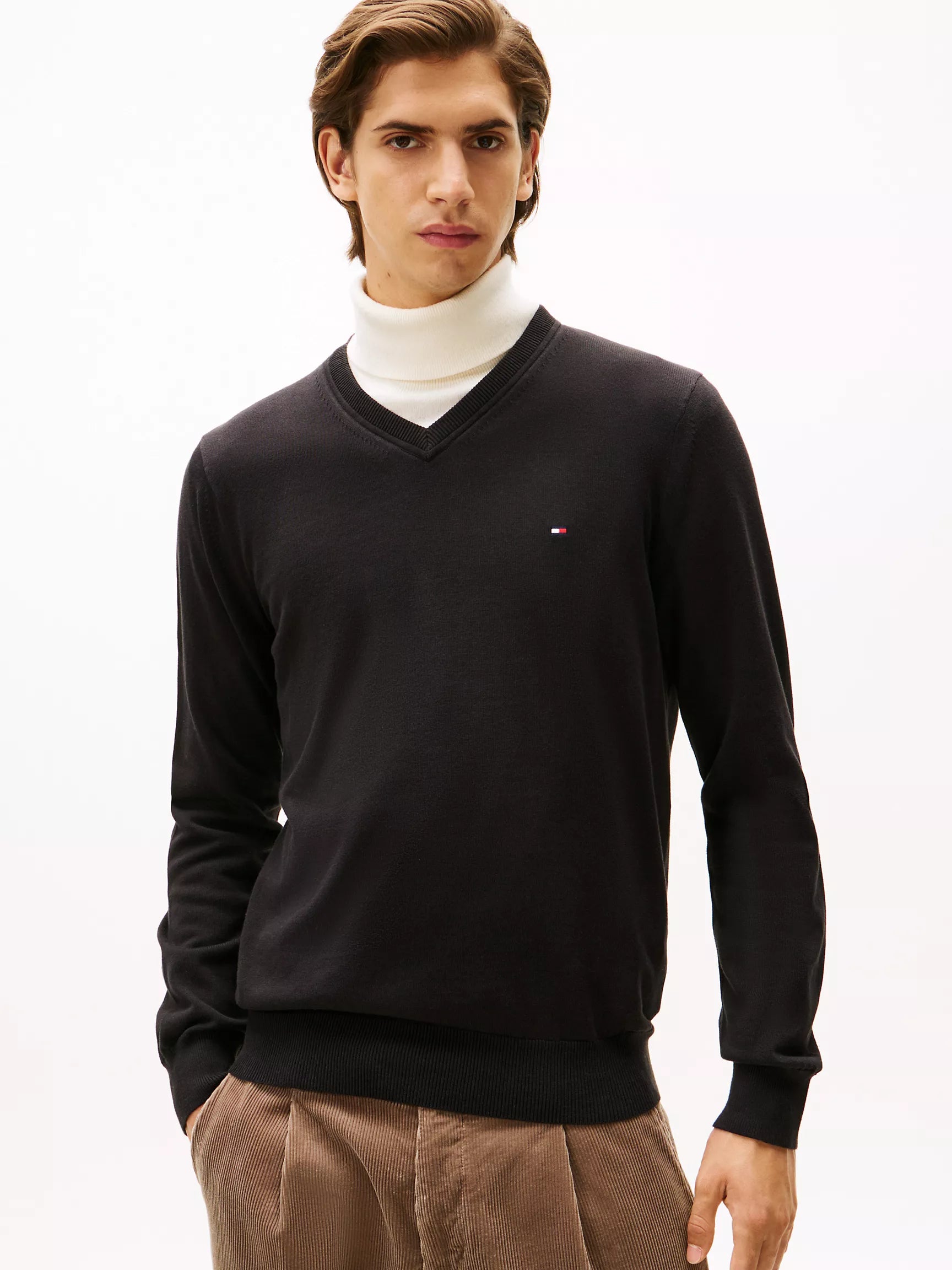 Tommy Hilfiger - Solid Logo V-Neck Sweater