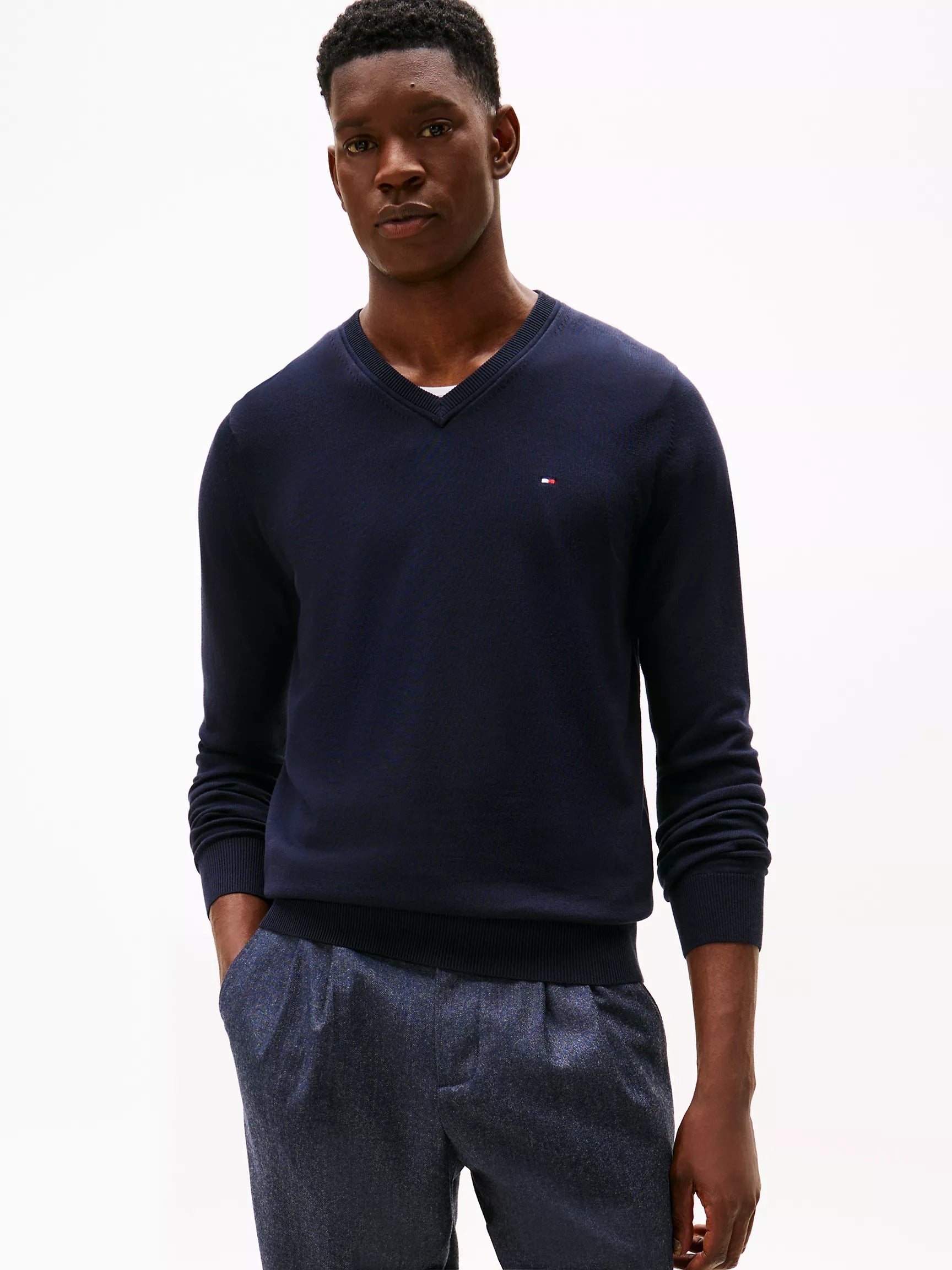 Tommy Hilfiger - Solid Logo V-Neck Sweater