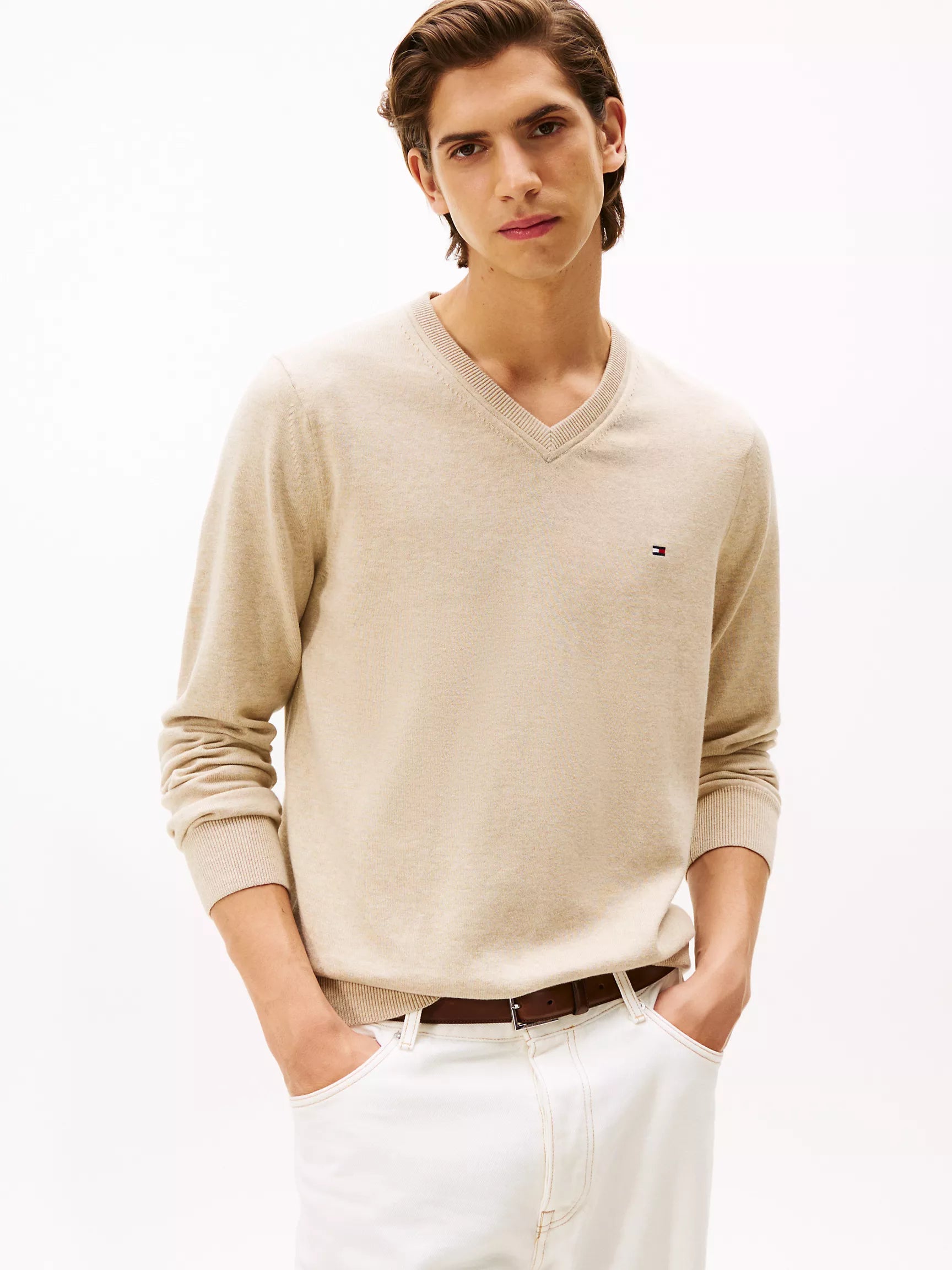 Tommy Hilfiger - Solid Logo V-Neck Sweater