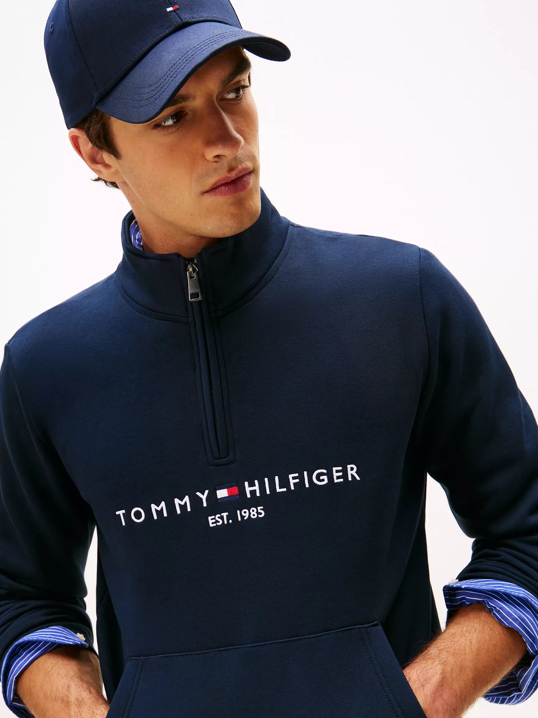 Tommy Hilfiger - Embroidered Tommy Logo Quarter-Zip
