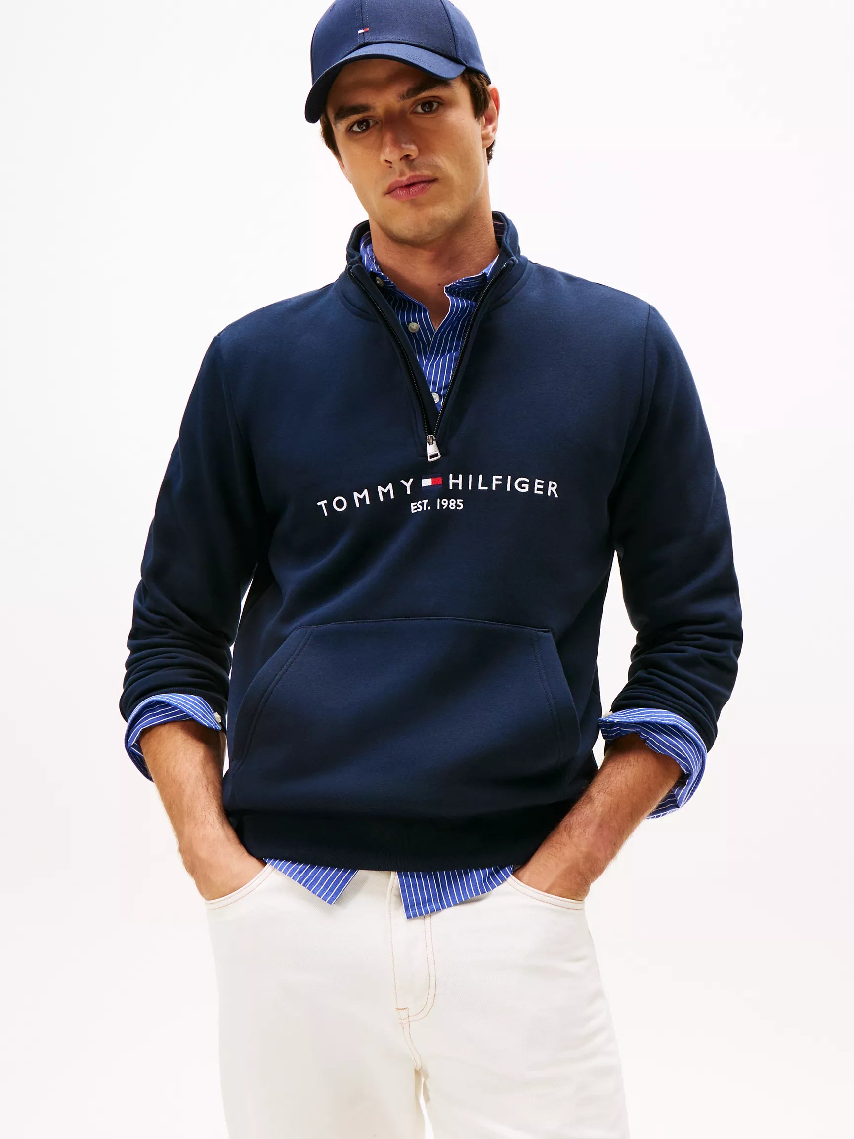 Tommy Hilfiger - Embroidered Tommy Logo Quarter-Zip