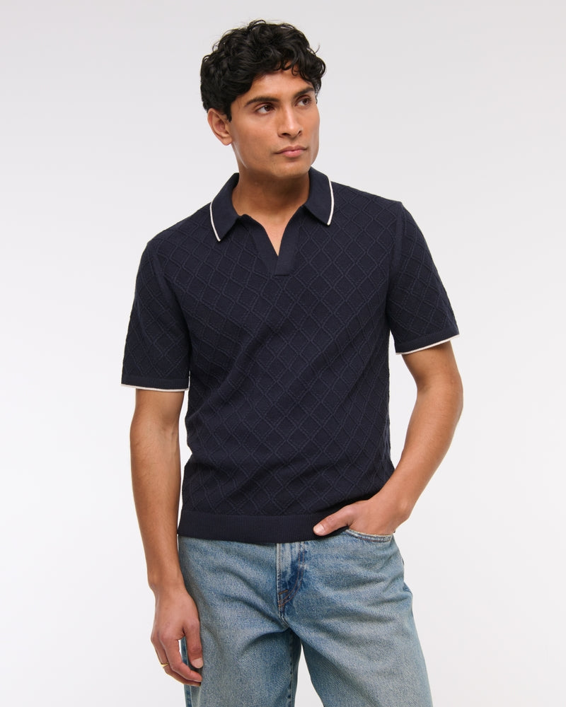 Preppy Tipped Johnny Collar Sweater Polo