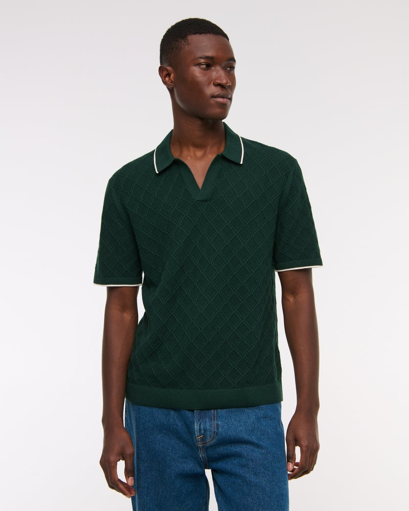 Preppy Tipped Johnny Collar Sweater Polo