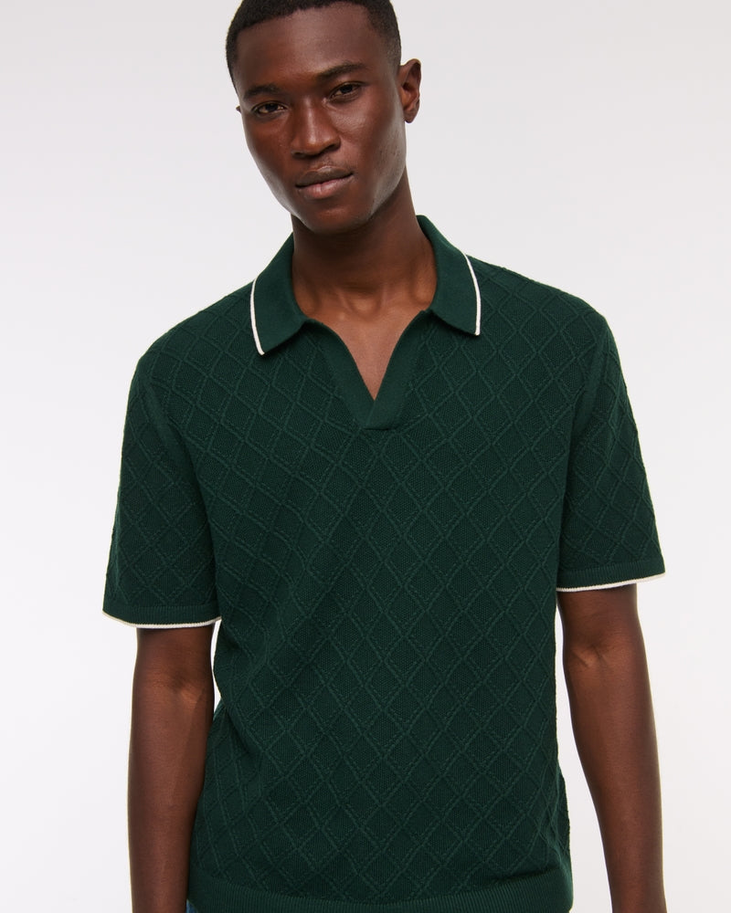 Preppy Tipped Johnny Collar Sweater Polo