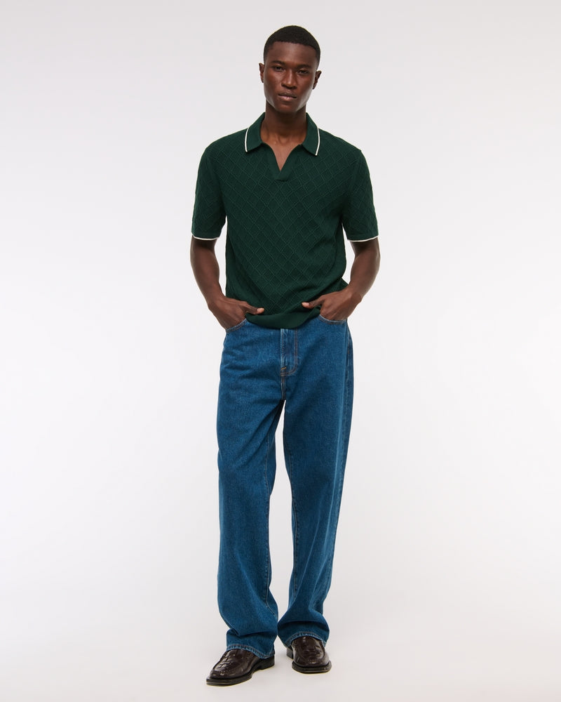 Preppy Tipped Johnny Collar Sweater Polo