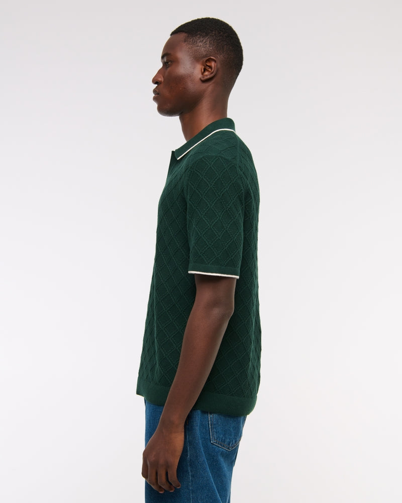 Preppy Tipped Johnny Collar Sweater Polo