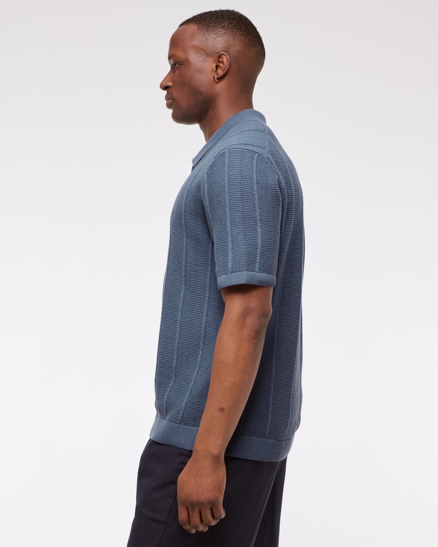 Textural Stripe Zip Sweater Polo
