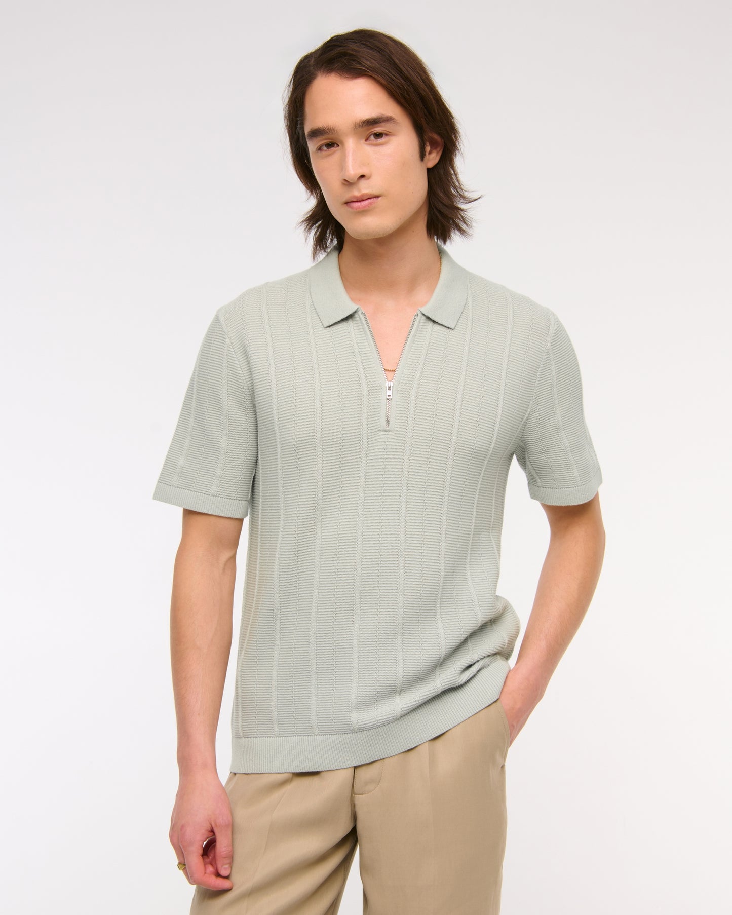 Textural Stripe Zip Sweater Polo