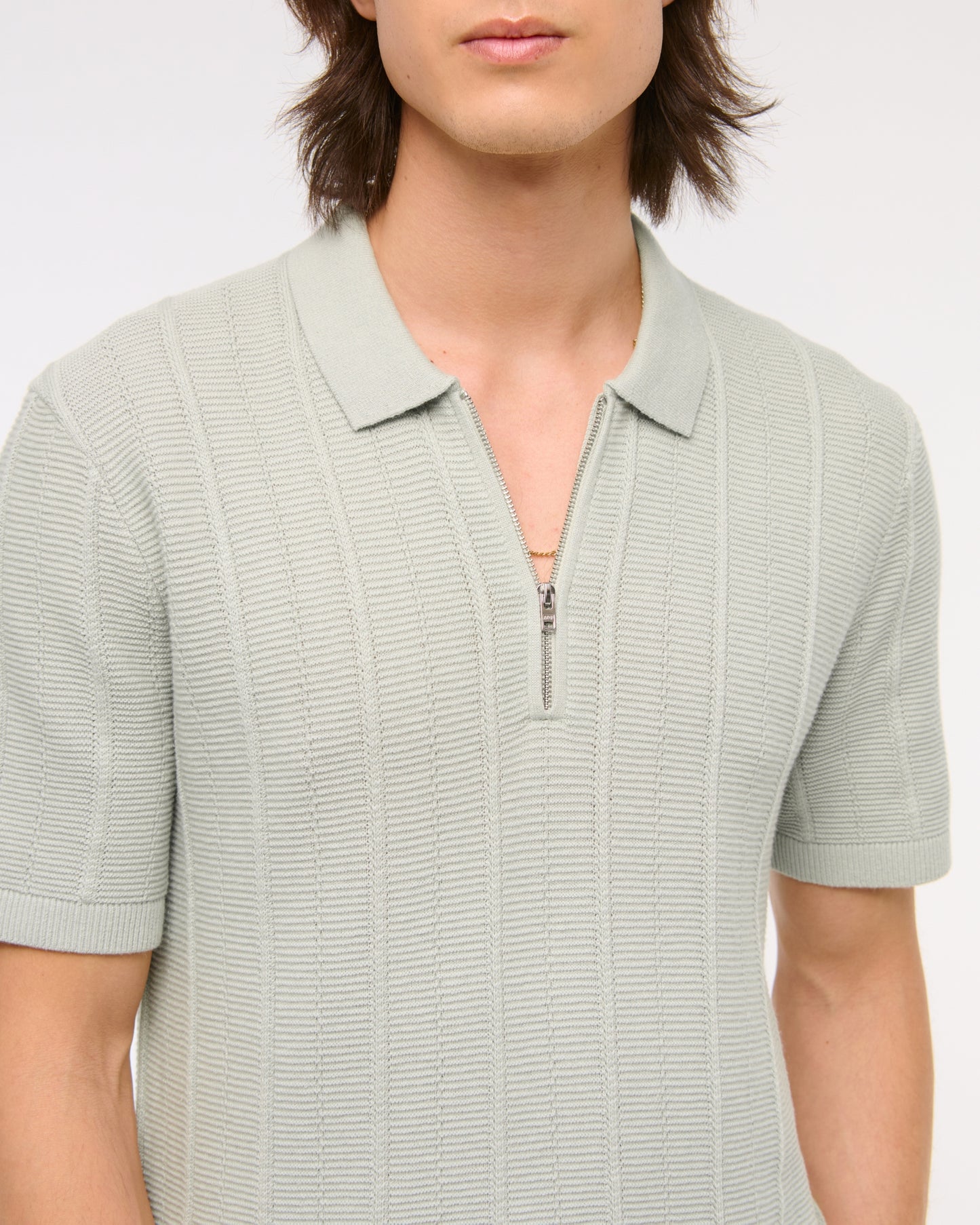 Textural Stripe Zip Sweater Polo