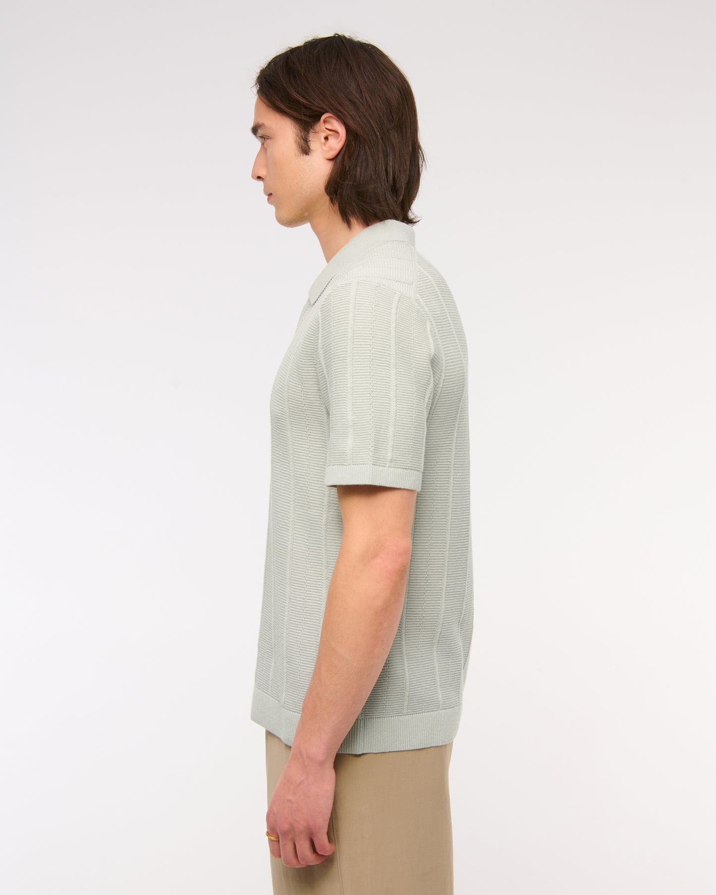 Textural Stripe Zip Sweater Polo