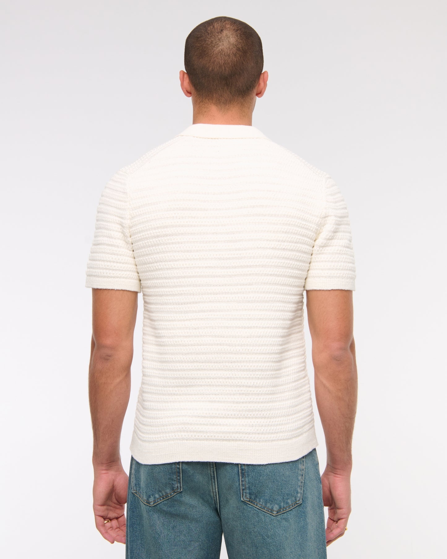 Textural Striped Johnny Collar Sweater Polo