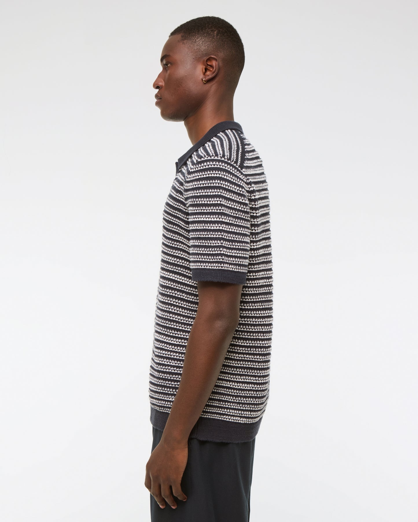 Textural Striped Johnny Collar Sweater Polo