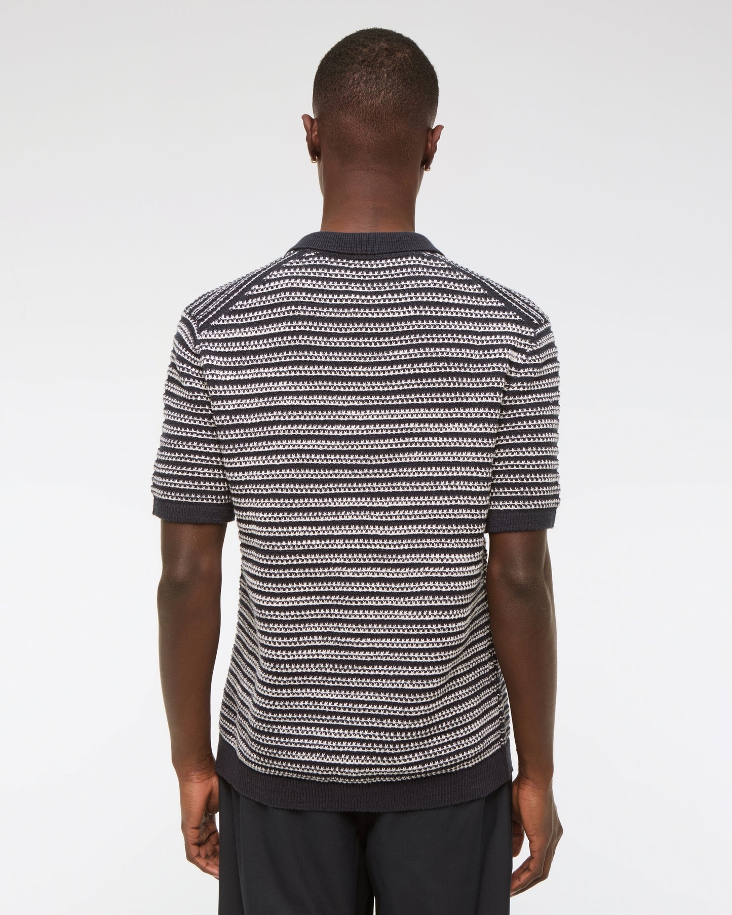Textural Striped Johnny Collar Sweater Polo