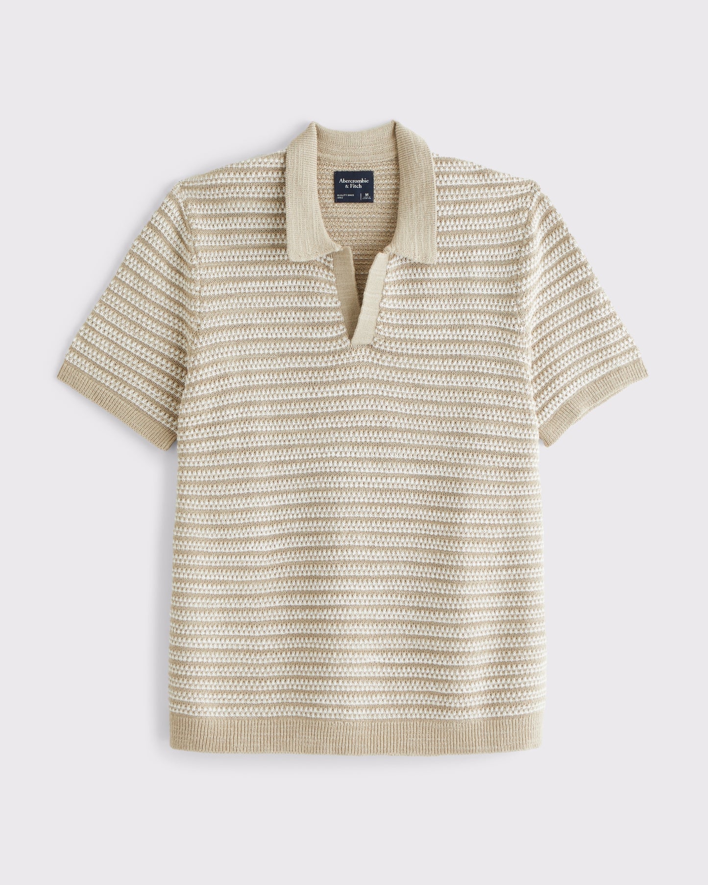 Textural Striped Johnny Collar Sweater Polo