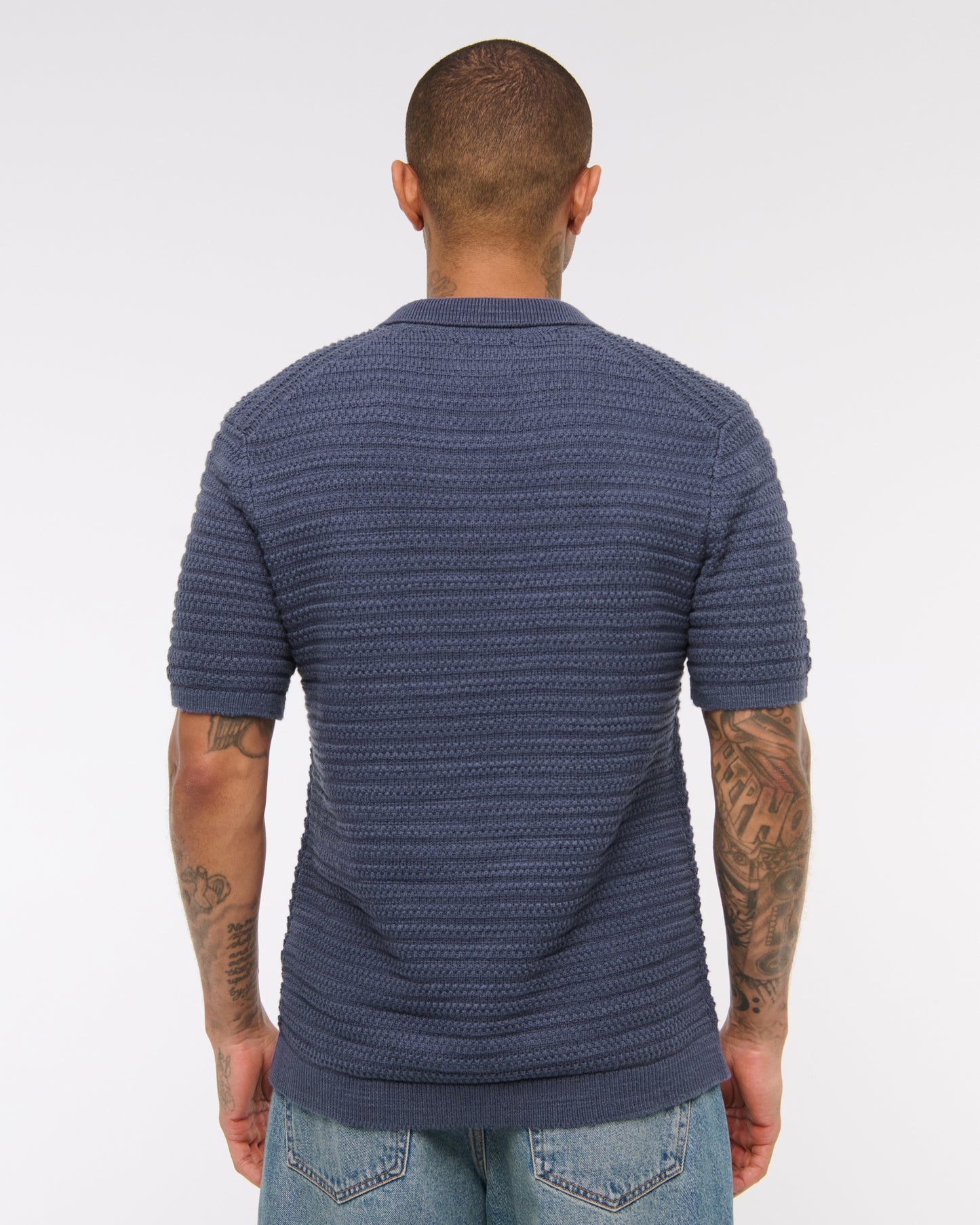 Textural Striped Johnny Collar Sweater Polo