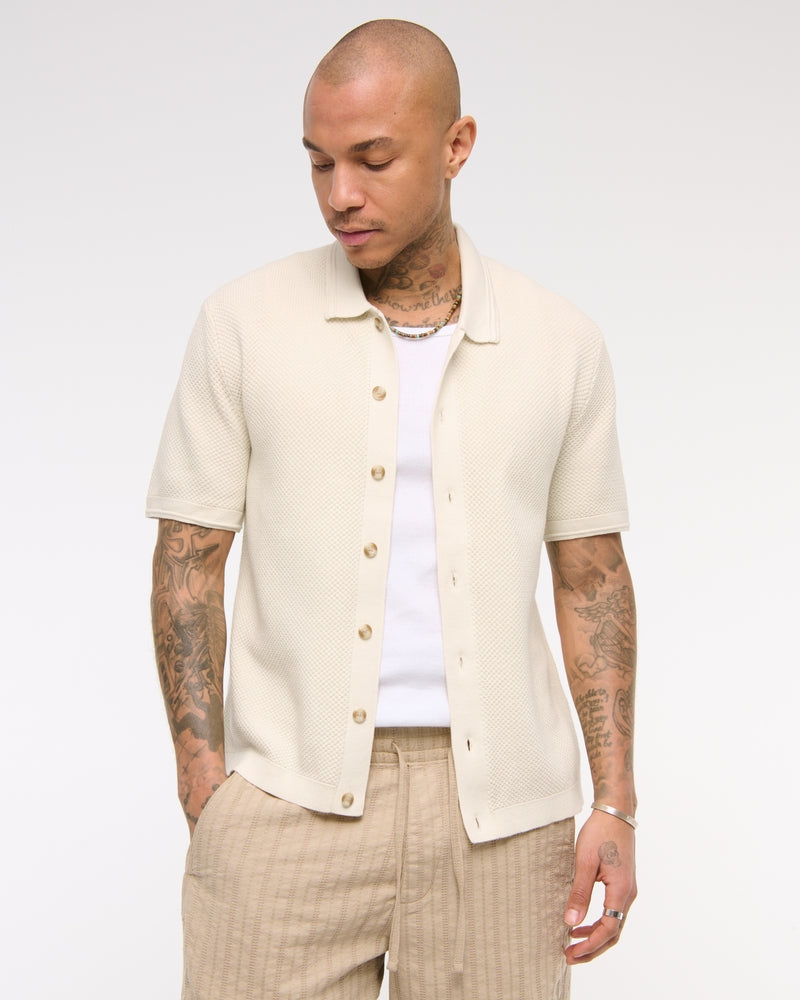 Garment Dye Button-Through Sweater Polo