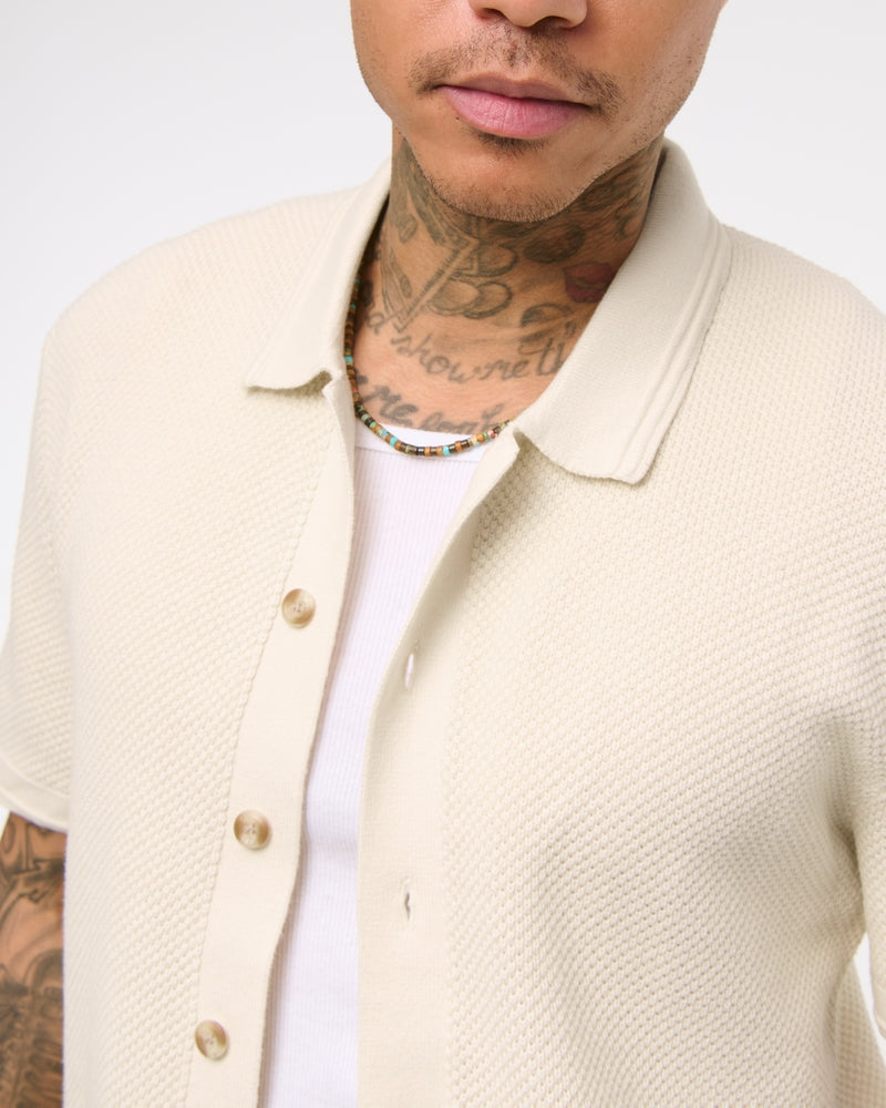 Garment Dye Button-Through Sweater Polo