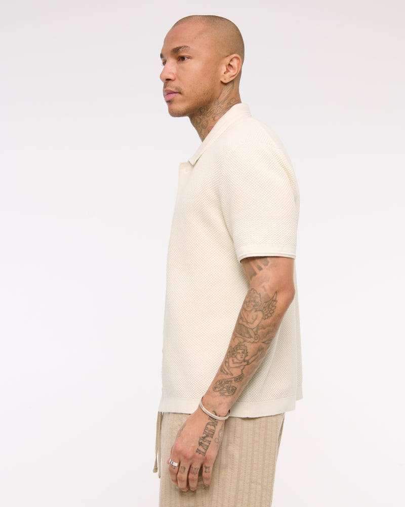 Garment Dye Button-Through Sweater Polo