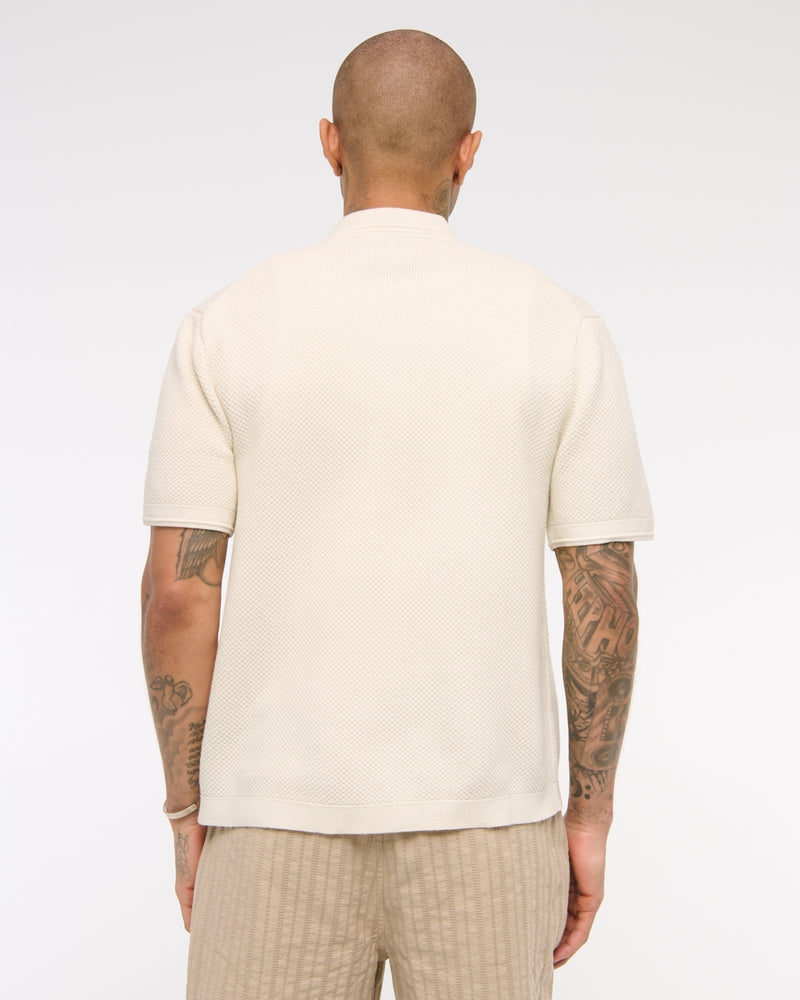 Garment Dye Button-Through Sweater Polo