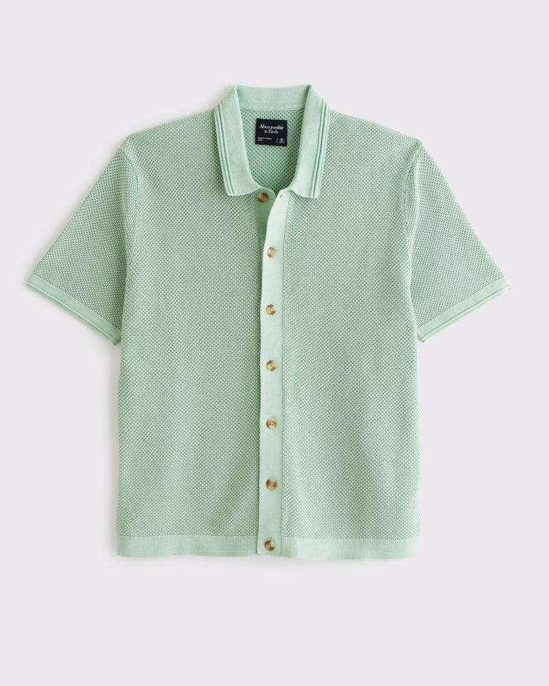 Garment Dye Button-Through Sweater Polo