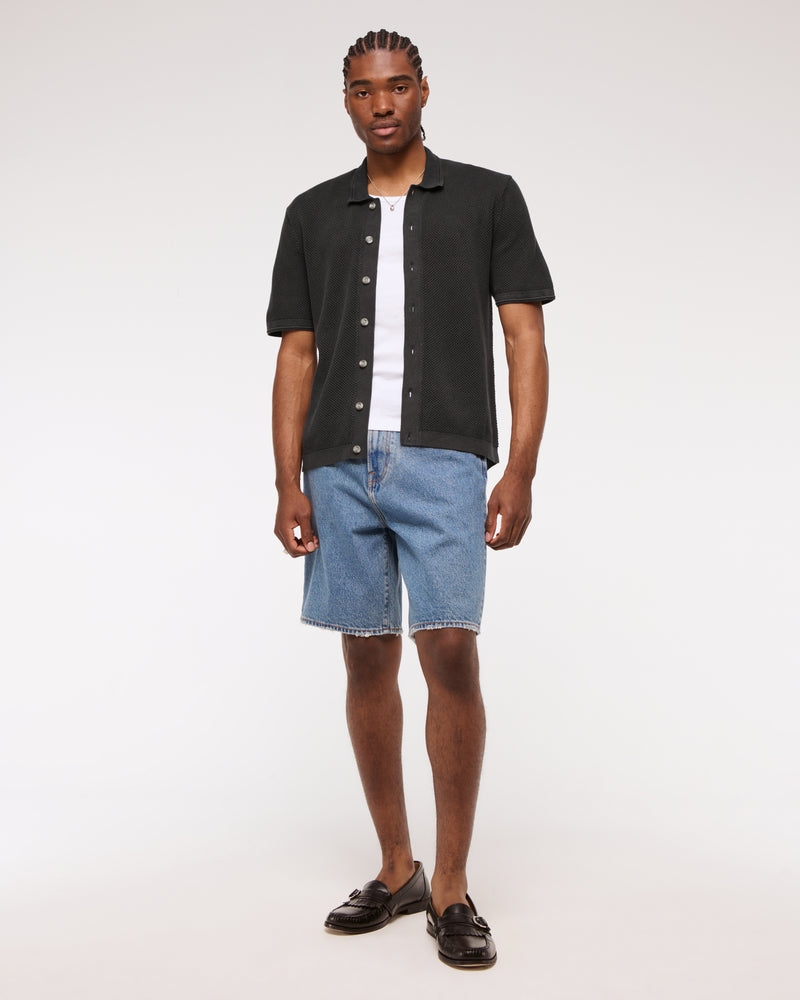 Garment Dye Button-Through Sweater Polo