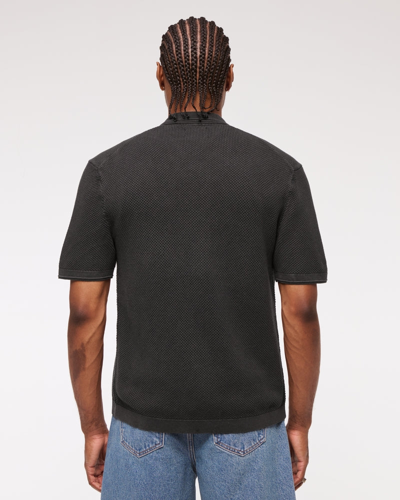 Garment Dye Button-Through Sweater Polo