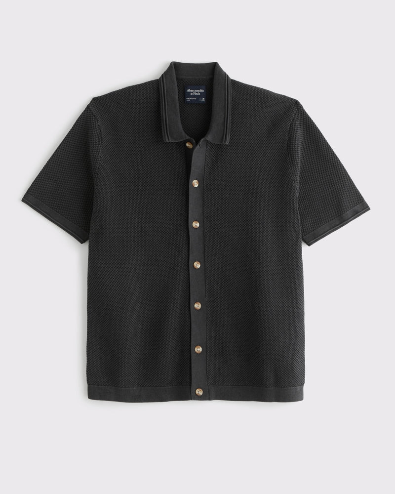Garment Dye Button-Through Sweater Polo