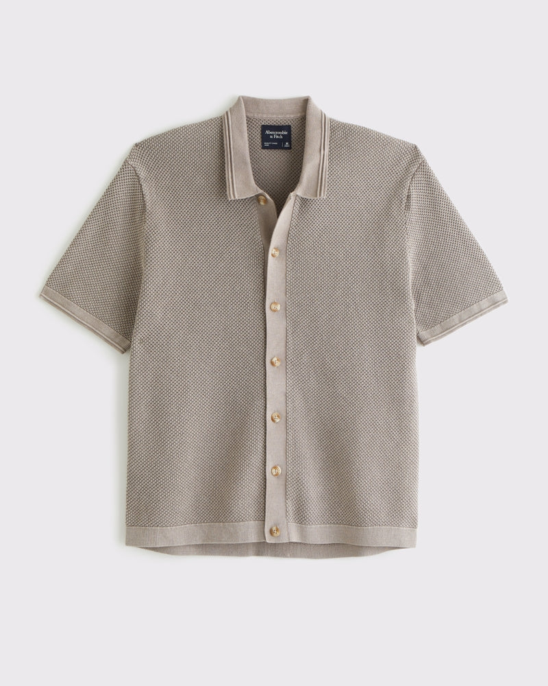 Garment Dye Button-Through Sweater Polo