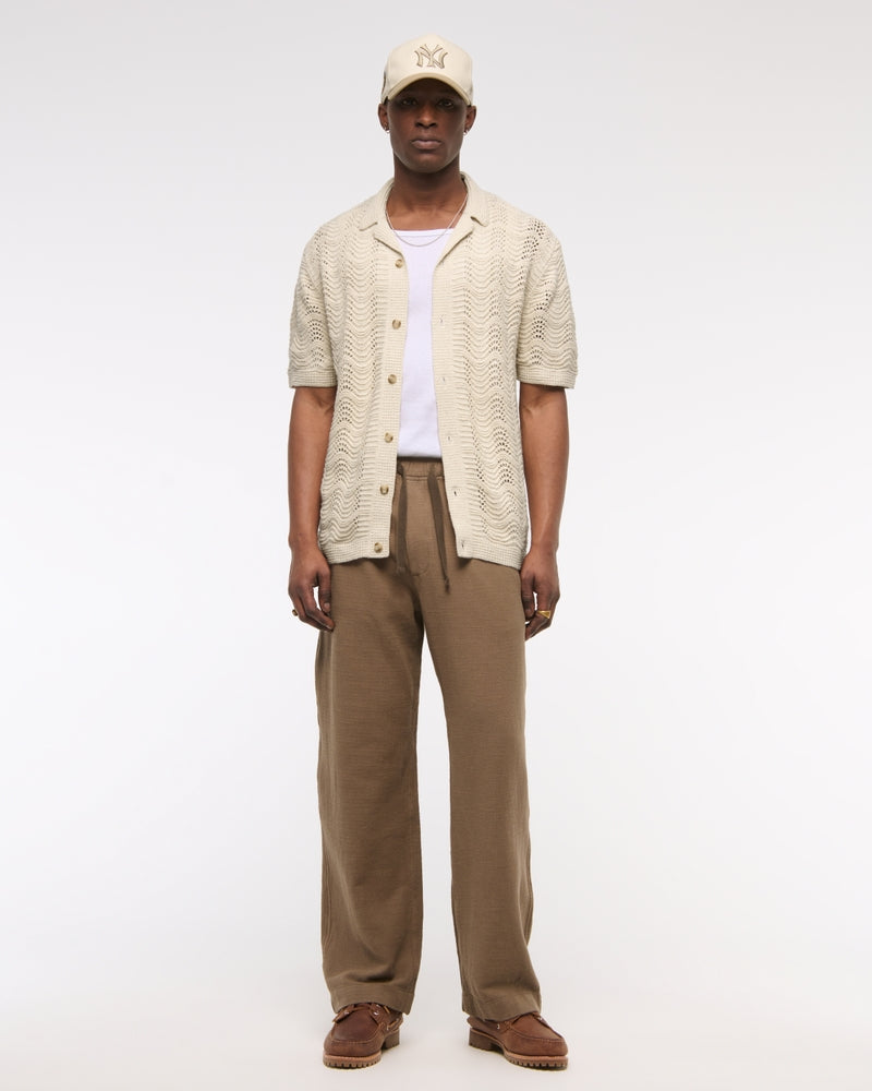 Wavy Crochet-Style Button-Through Sweater Polo