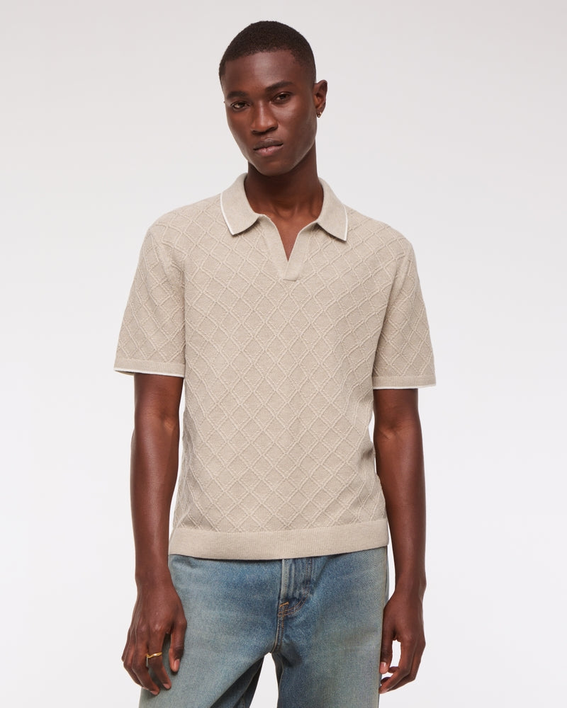 Preppy Tipped Johnny Collar Sweater Polo