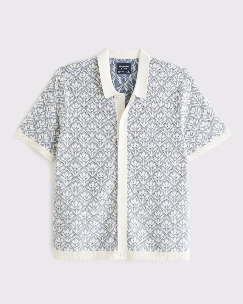 Jacquard Pattern Button-Through Sweater Polo