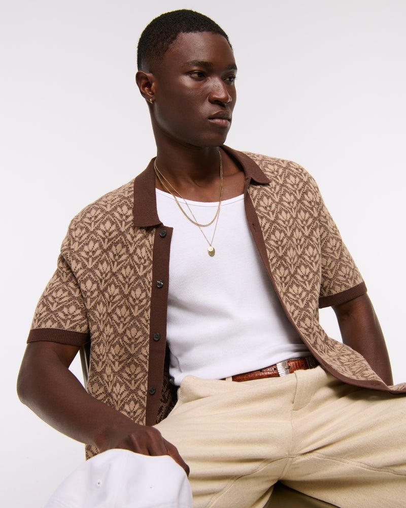 Jacquard Pattern Button-Through Sweater Polo