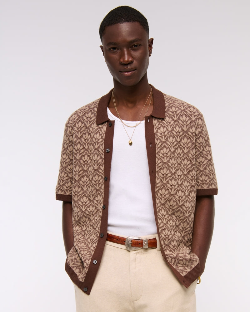 Jacquard Pattern Button-Through Sweater Polo