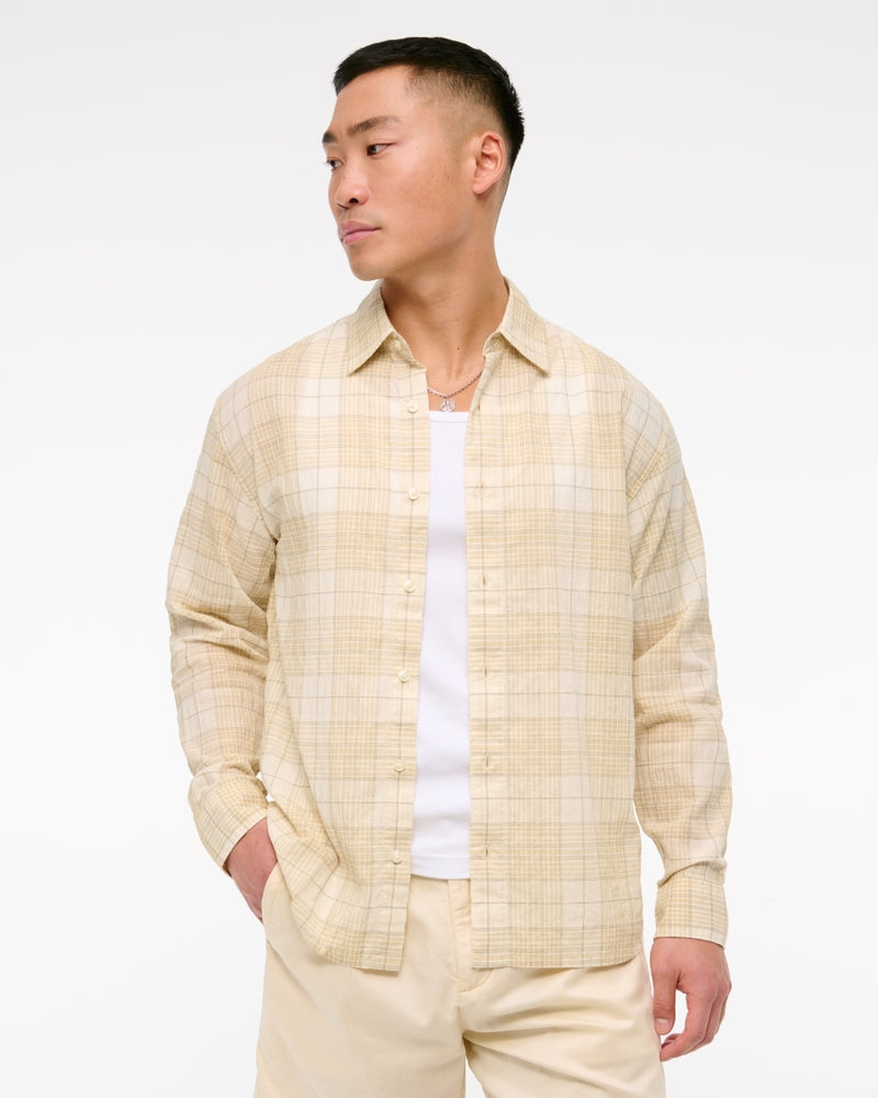 Lightweight Crinkle Button-Up Shirt