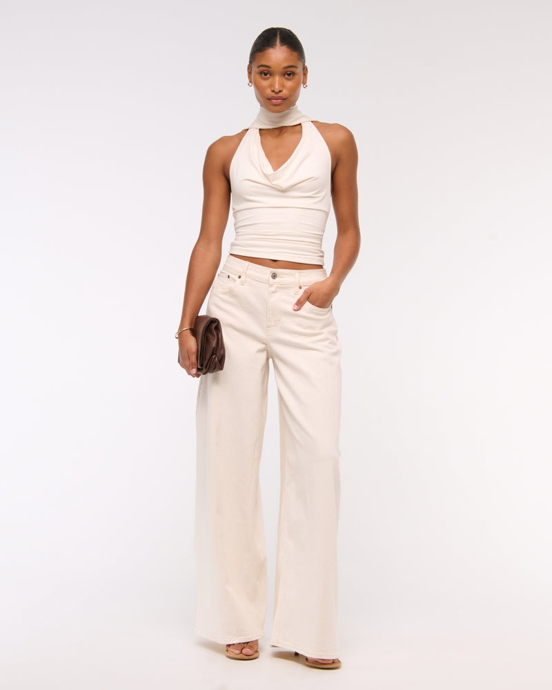 Abercrombie & Fitch - Curve Love Linen-Blend Ultra Wide Leg Jean