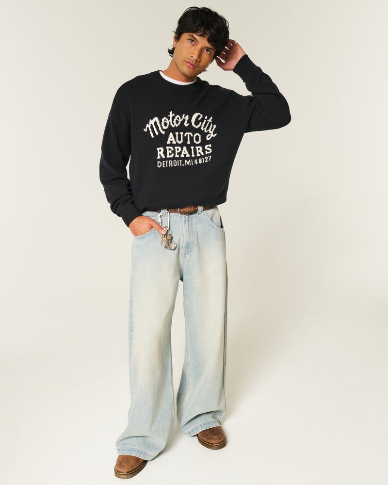 Hollister - Boxy Motor City Auto Repairs Graphic Crew Sweater