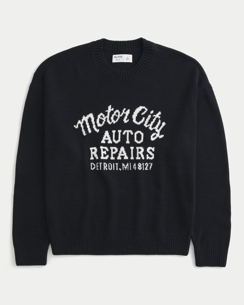 Hollister - Boxy Motor City Auto Repairs Graphic Crew Sweater