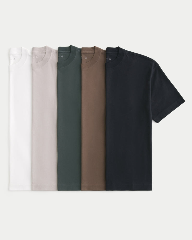 Hollister - Boxy Heavyweight Cotton Crew T-Shirt 5-Pack