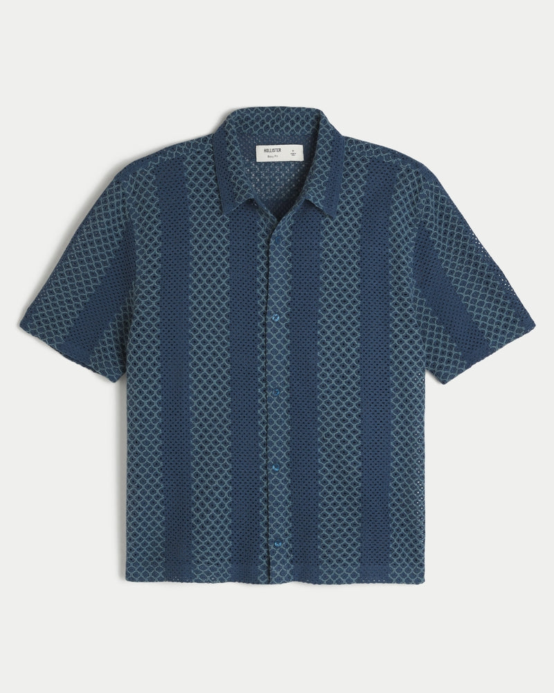 Hollister - Boxy Short-Sleeve Crochet-Style Shirt