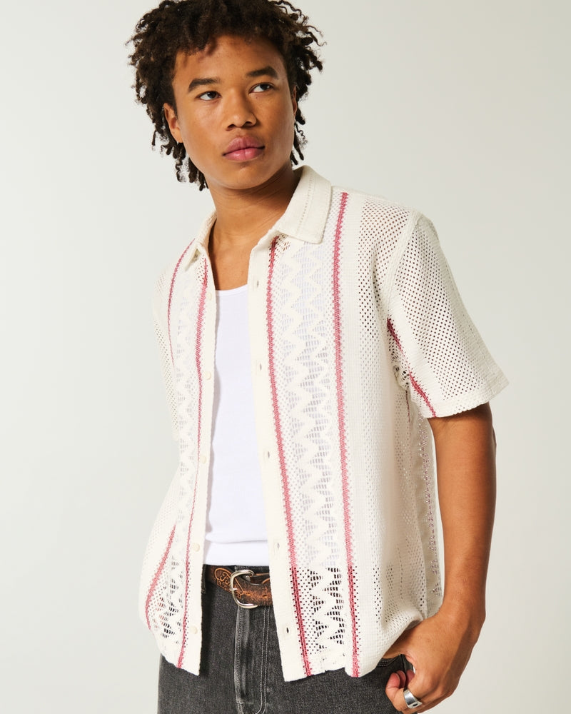 Hollister - Boxy Short-Sleeve Crochet-Style Shirt