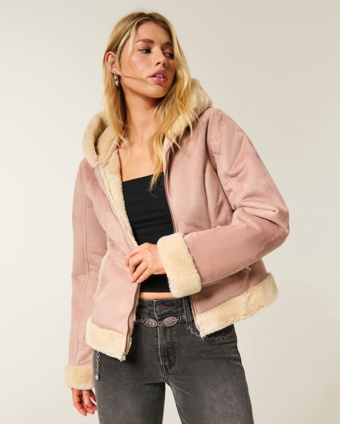 Hollister - Faux Fur-Lined Faux Shearling Hoodie Jacket