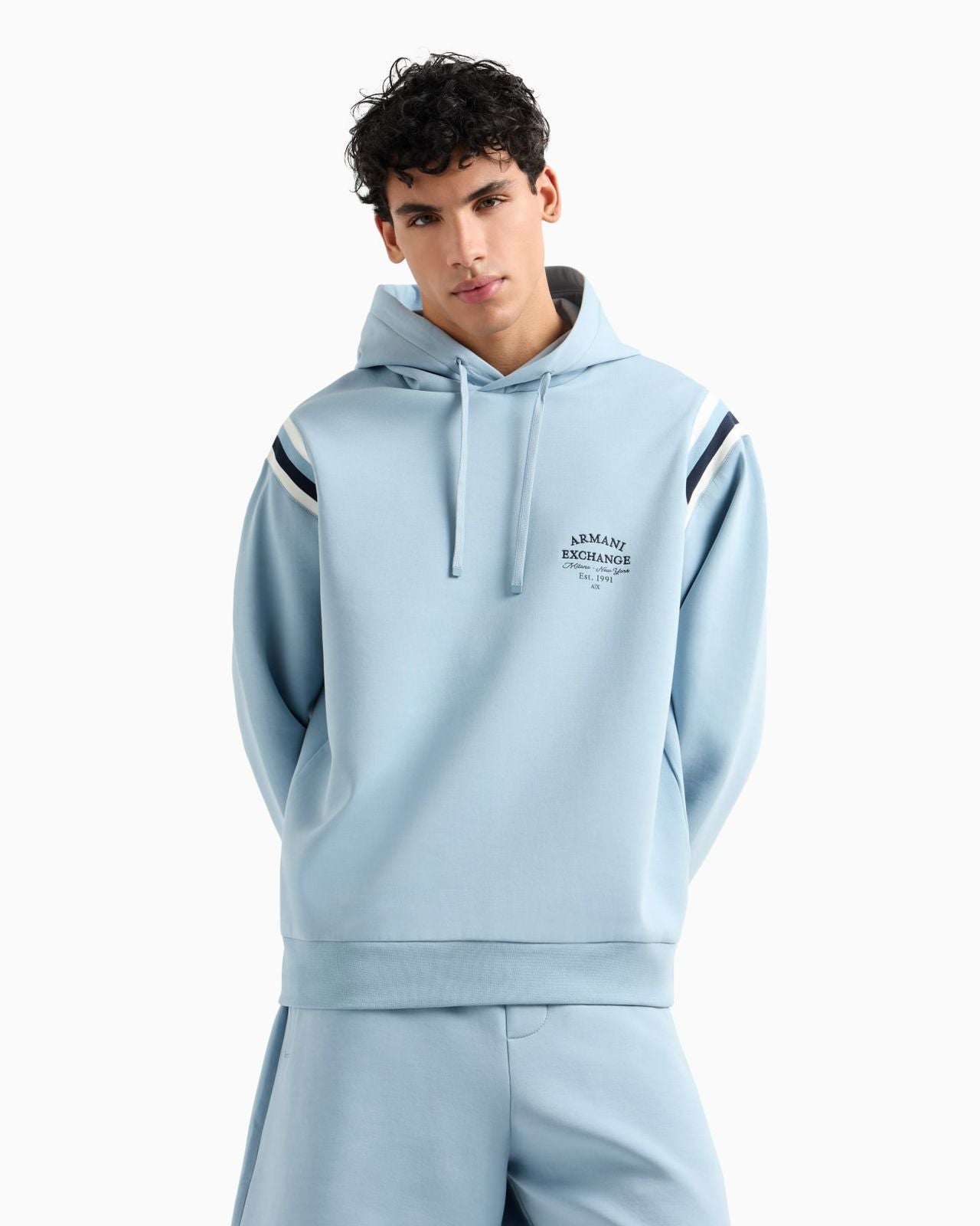Armani Exchange - Cotton blend sweatshirt with stripes on the shoulders