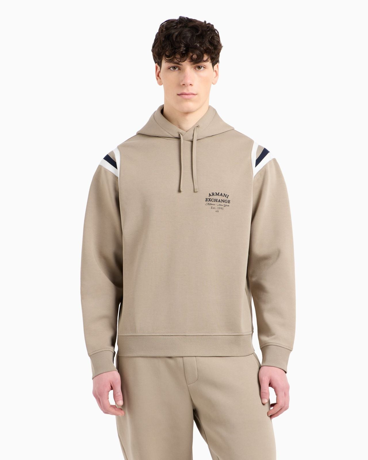 Armani Exchange - Cotton blend sweatshirt with stripes on the shoulders