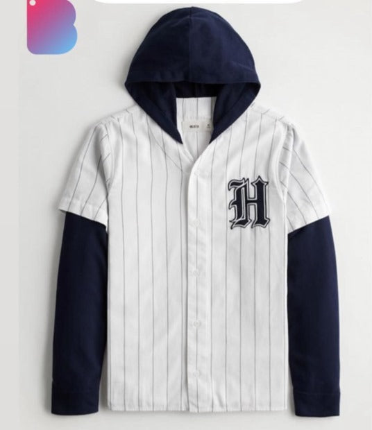Hollister - Baseball Hoodie Striped White IMMEDIATE
