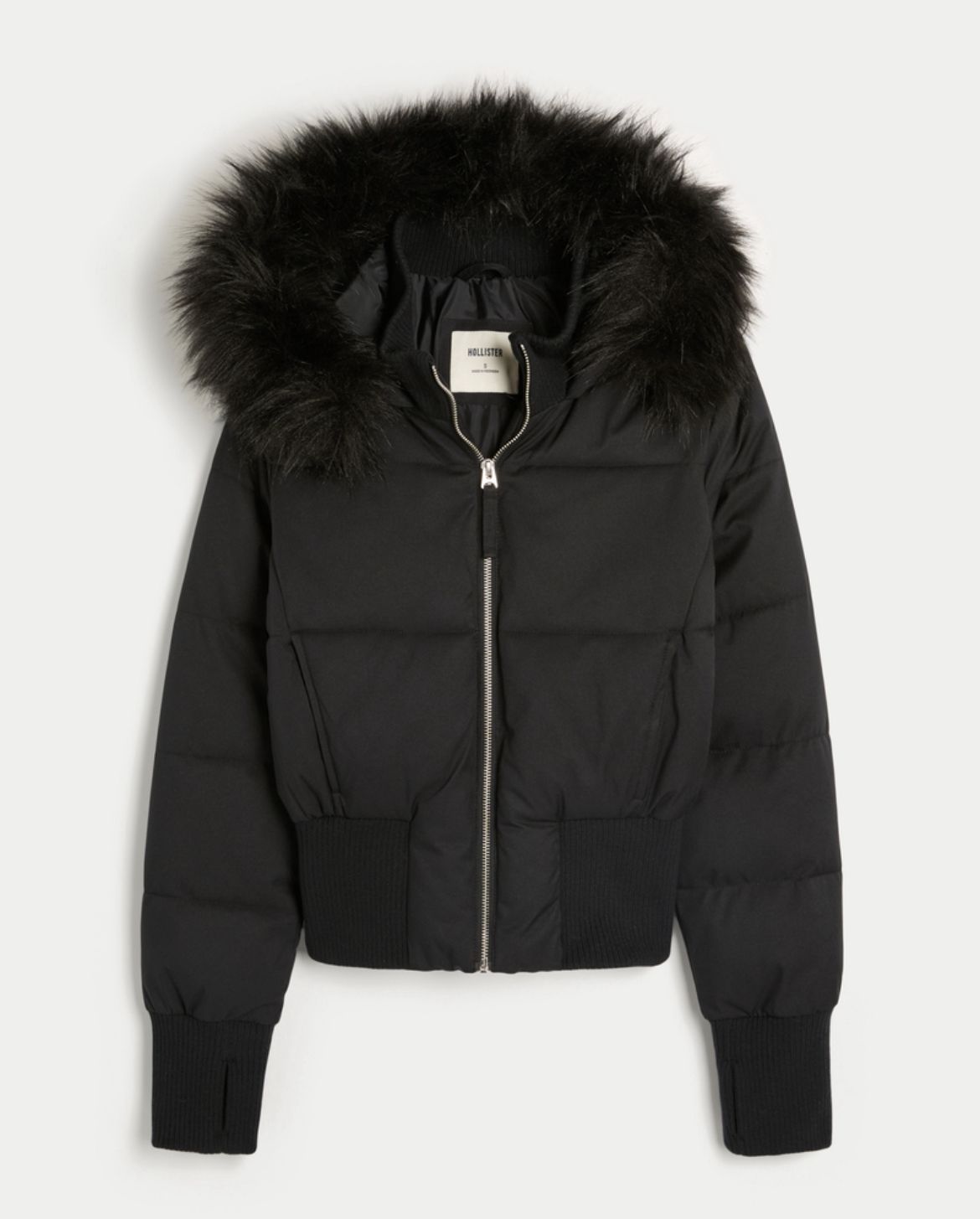 Hollister - Faux Fur Trim Puffer Bomber Jacket
